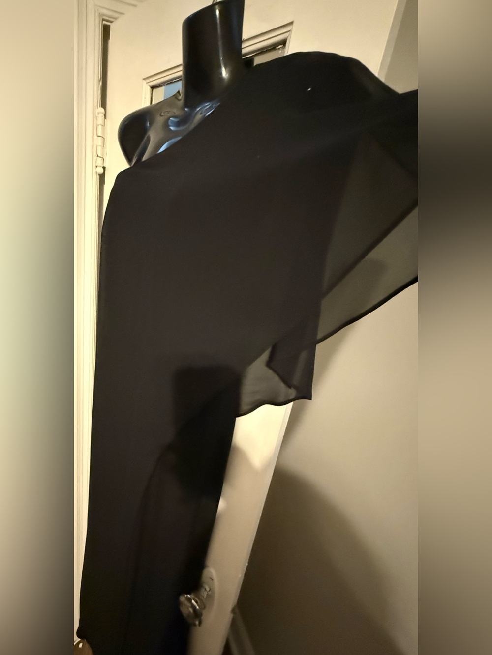 Adrianna Papell Black One-Shoulder Chiffon Overlay Wide Leg Jumpsuit Size 6 - Picture 6 of 9